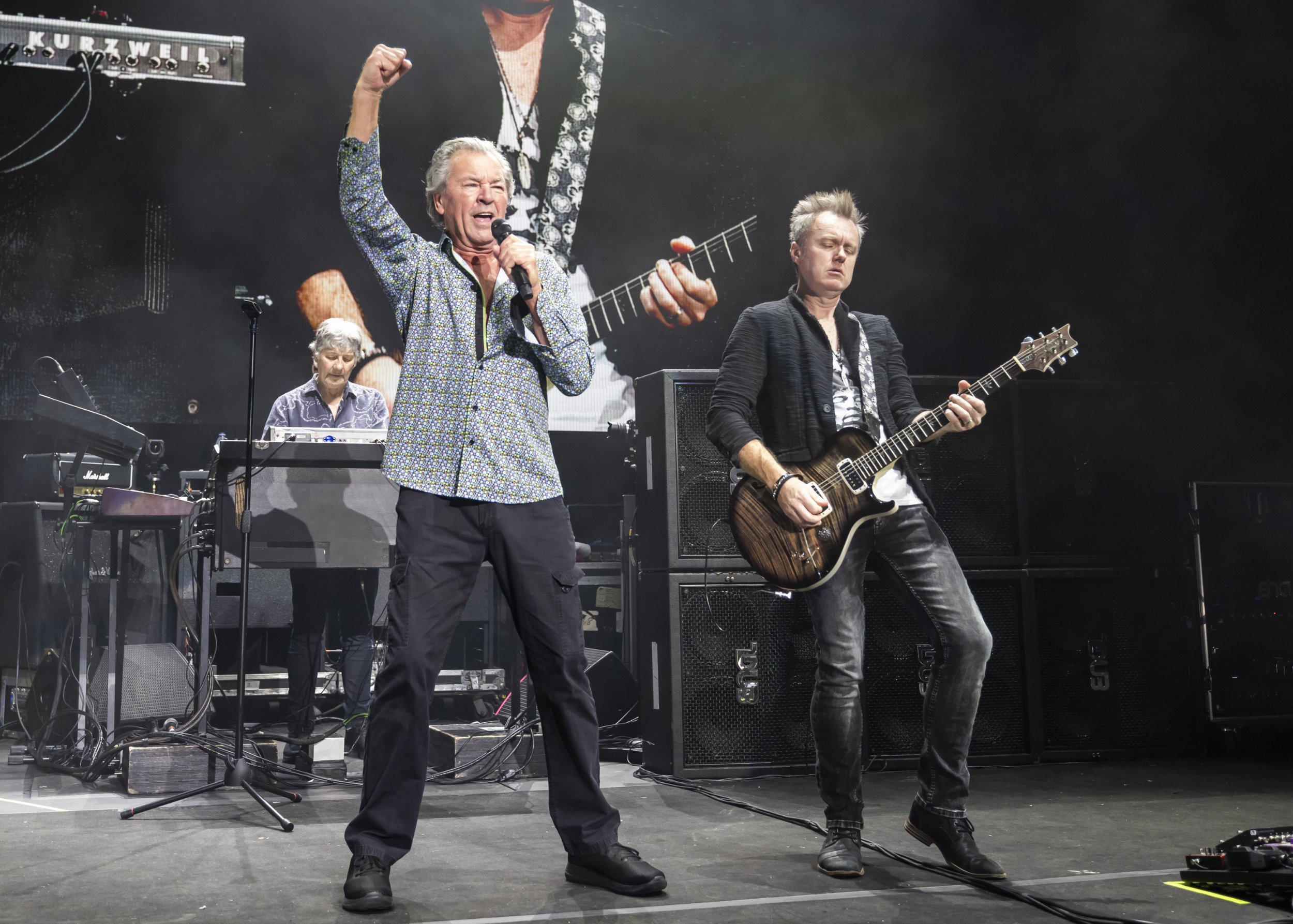 Don Airey, Ian Gillan and Simon McBride of Deep Purple perform on stage